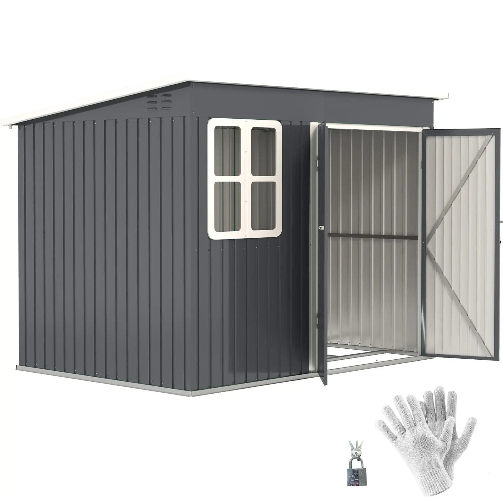 8.5 x 6ft Metal Garden Storage Shed with Window Lockable Doors Foundation Kit