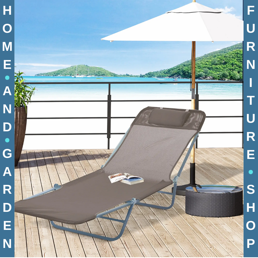 Adjustable Garden Lounger Foldable Sun Bed Chair for Outdoor Relaxation Coffee