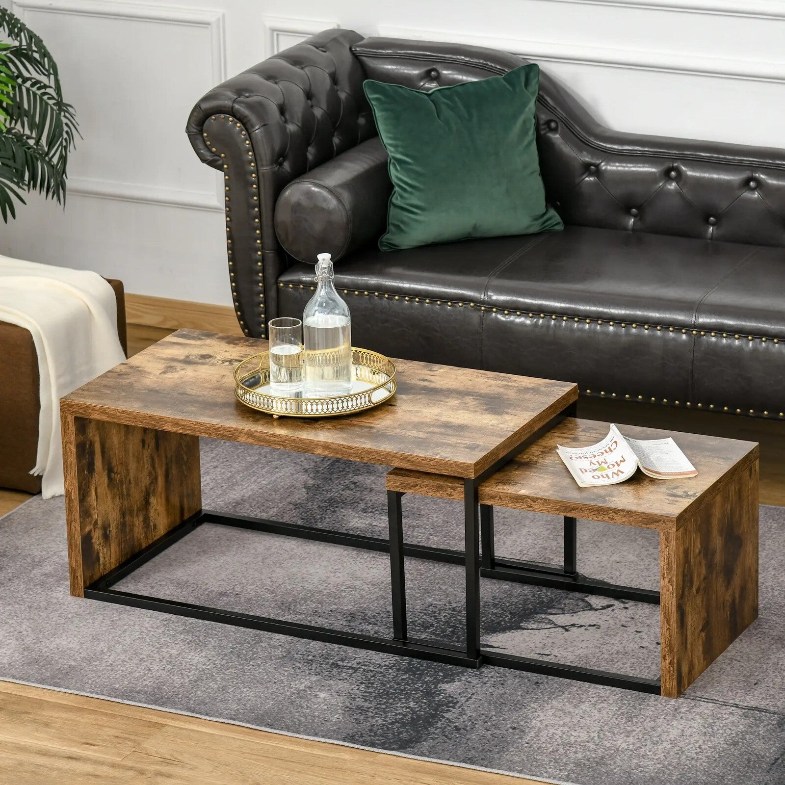 Industrial Coffee Tables Set of 2 Nesting Side Table Living Room Bedroom Rustic