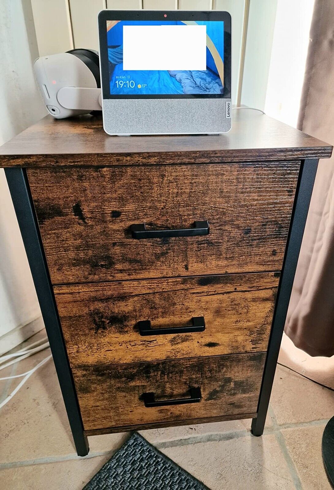 Industrial Nightstand Rustic Bedside Table 3 Drawers Side Table Bedroom Storage