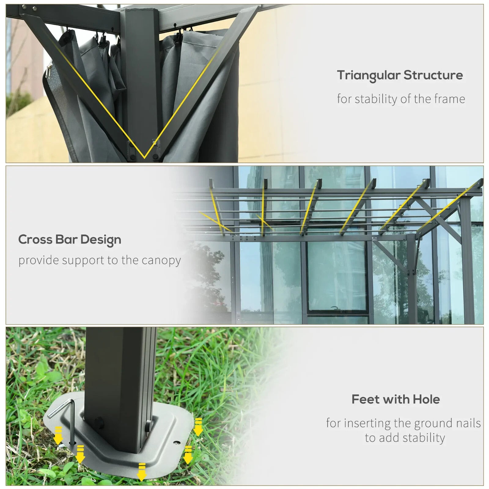 3.6 x 3 m Retractable Garden Pergola Gazebo with Canopy & Curtains for Sun Shade