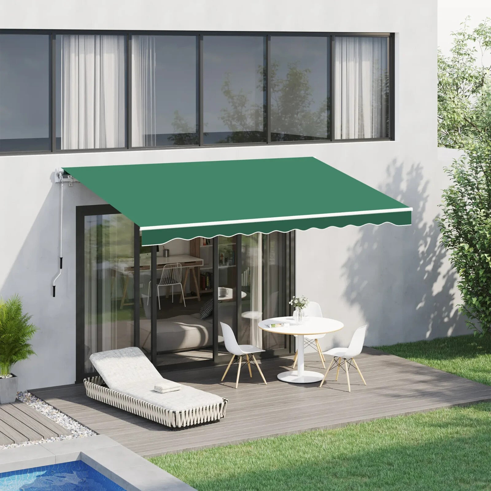 4m x 3m Manual Garden Awning Retractable Canopy Outdoor Patio Sun Shade Cover