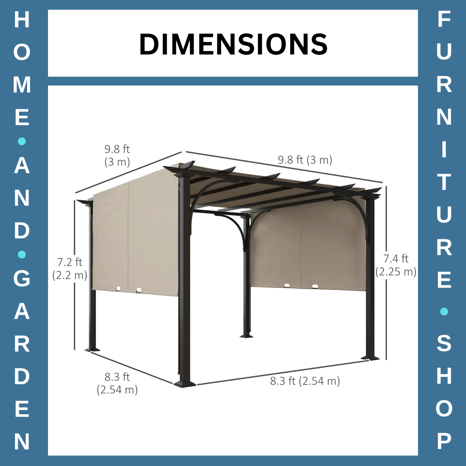 Gazebo Pergola Sun Shelter Canopy with Adjustable Height & Drawstring Beige