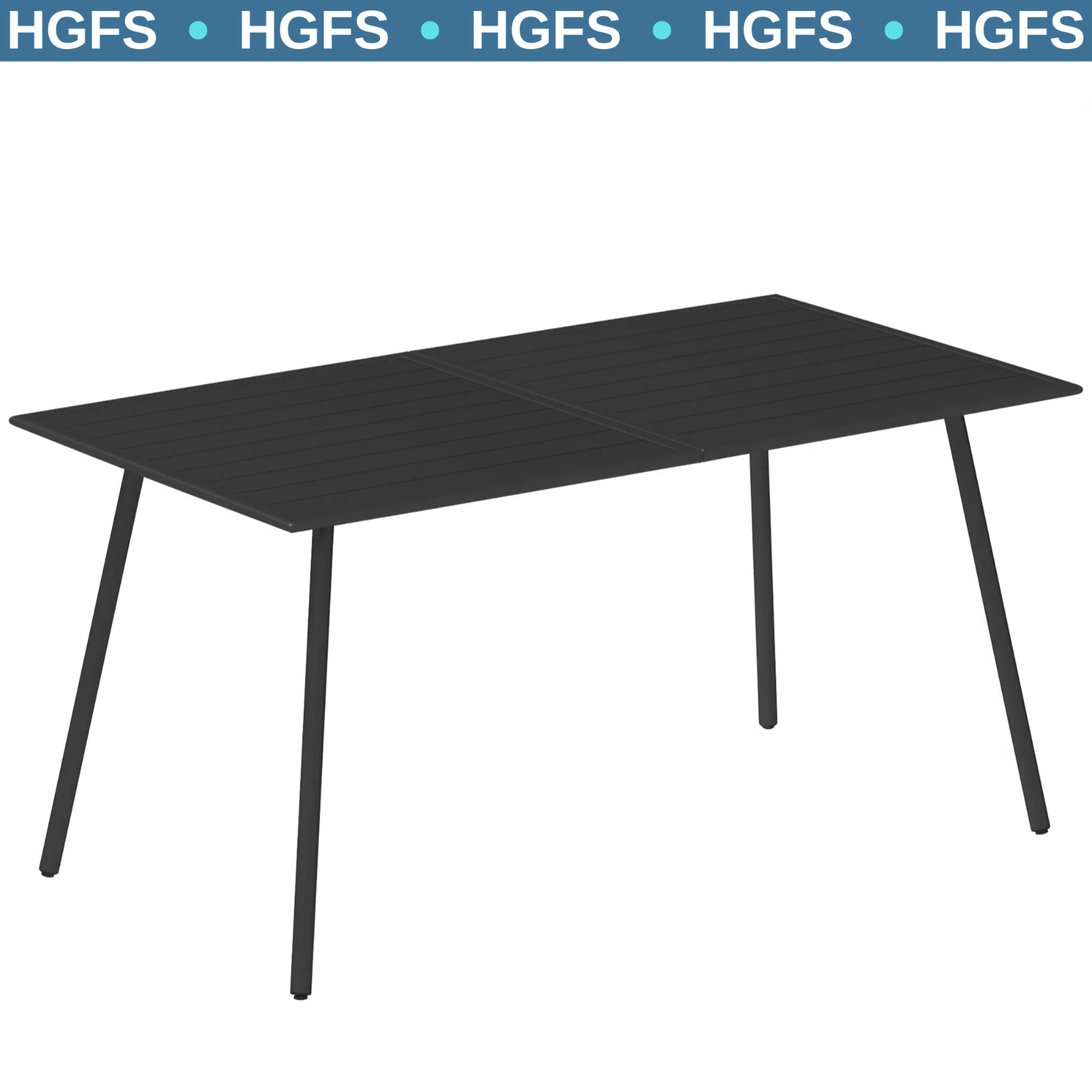 Metal Outdoor Table Black Garden Dining Table for 6 People Slat Top Steel Frame