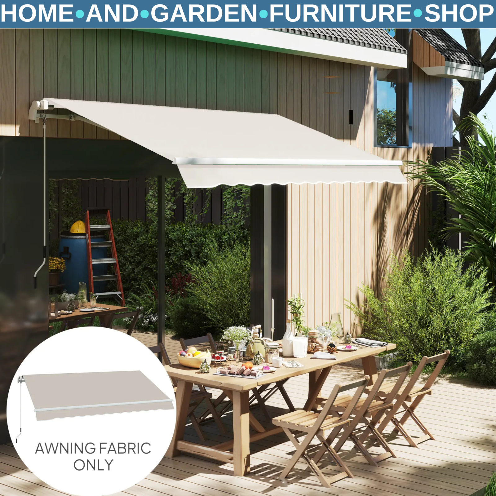 Awning Replacement Canopy Fabric Only Shade Cover Water Resistant Cream White