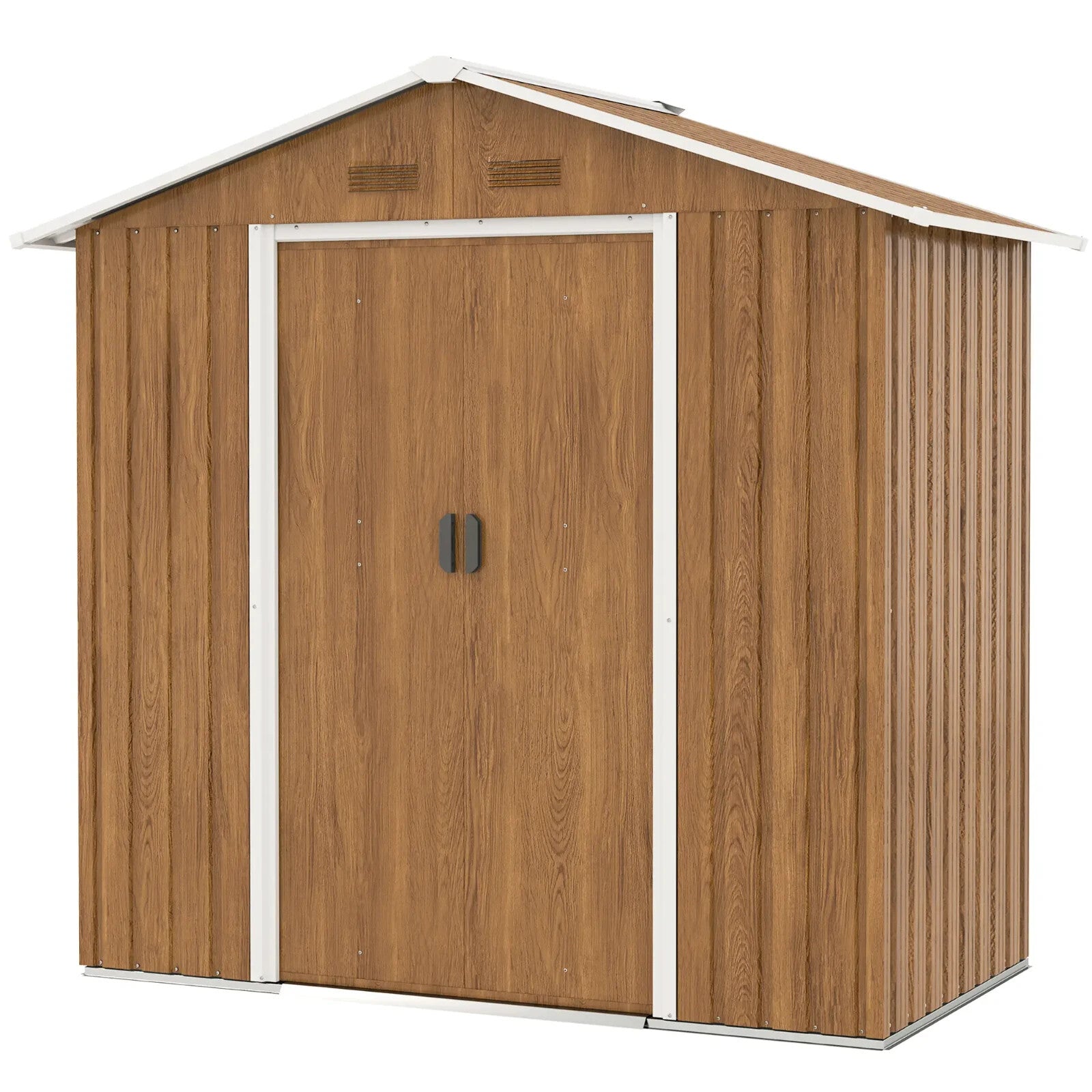 Brown Metal Garden Storage Shed 6.5x3.5ft with Sliding Doors Patio Tool Workshop