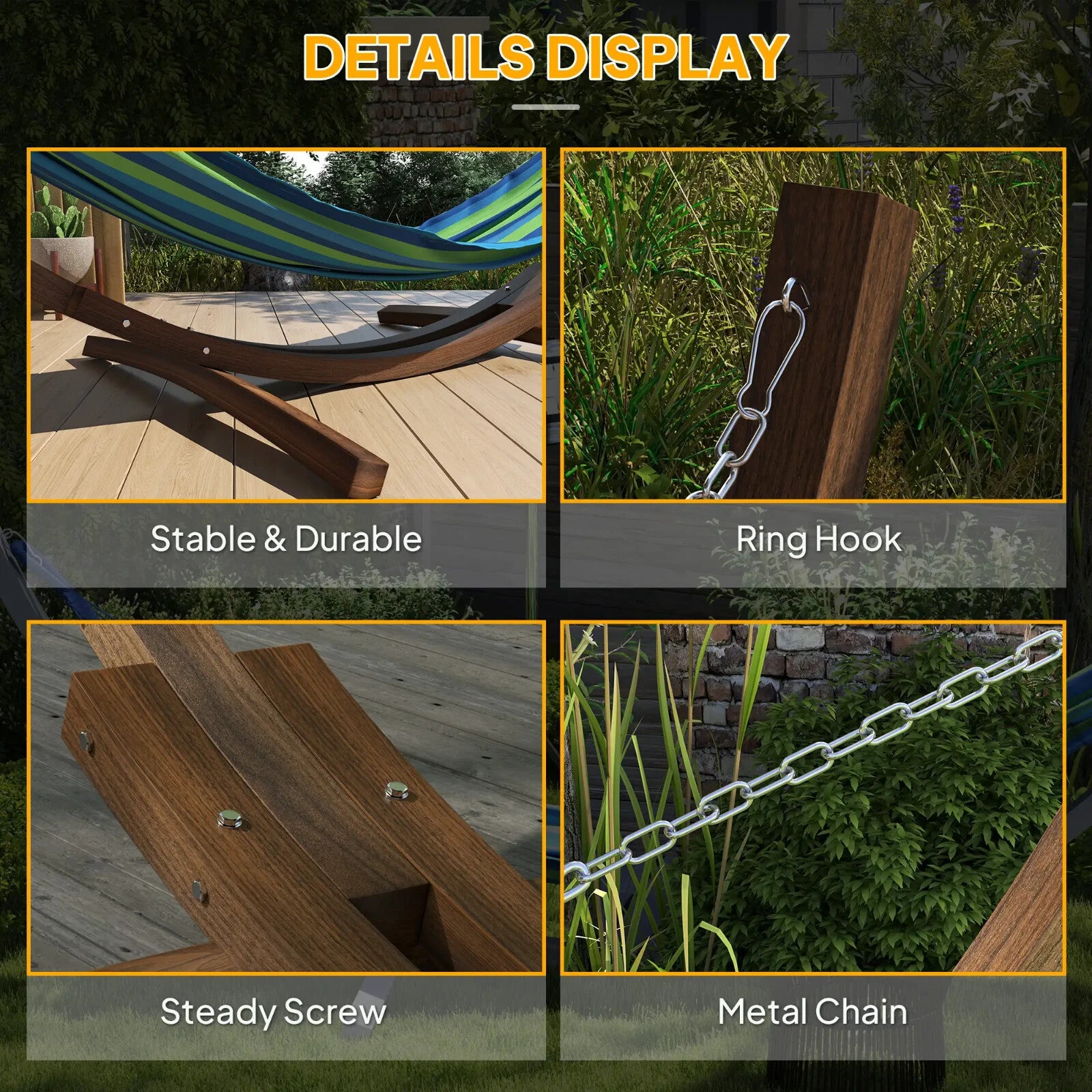 3.25m Wooden Hammock Stand Universal Fit Garden Camping Picnic Outdoor Accessory