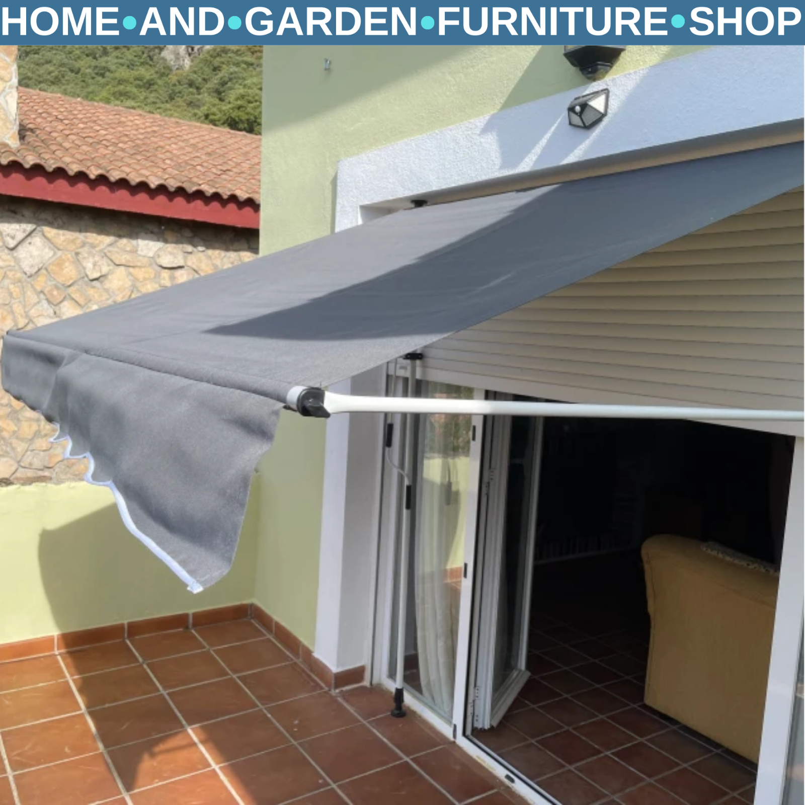 Manual Awning Retractable Shade Rectangular Aluminium Frame with Handle Grey