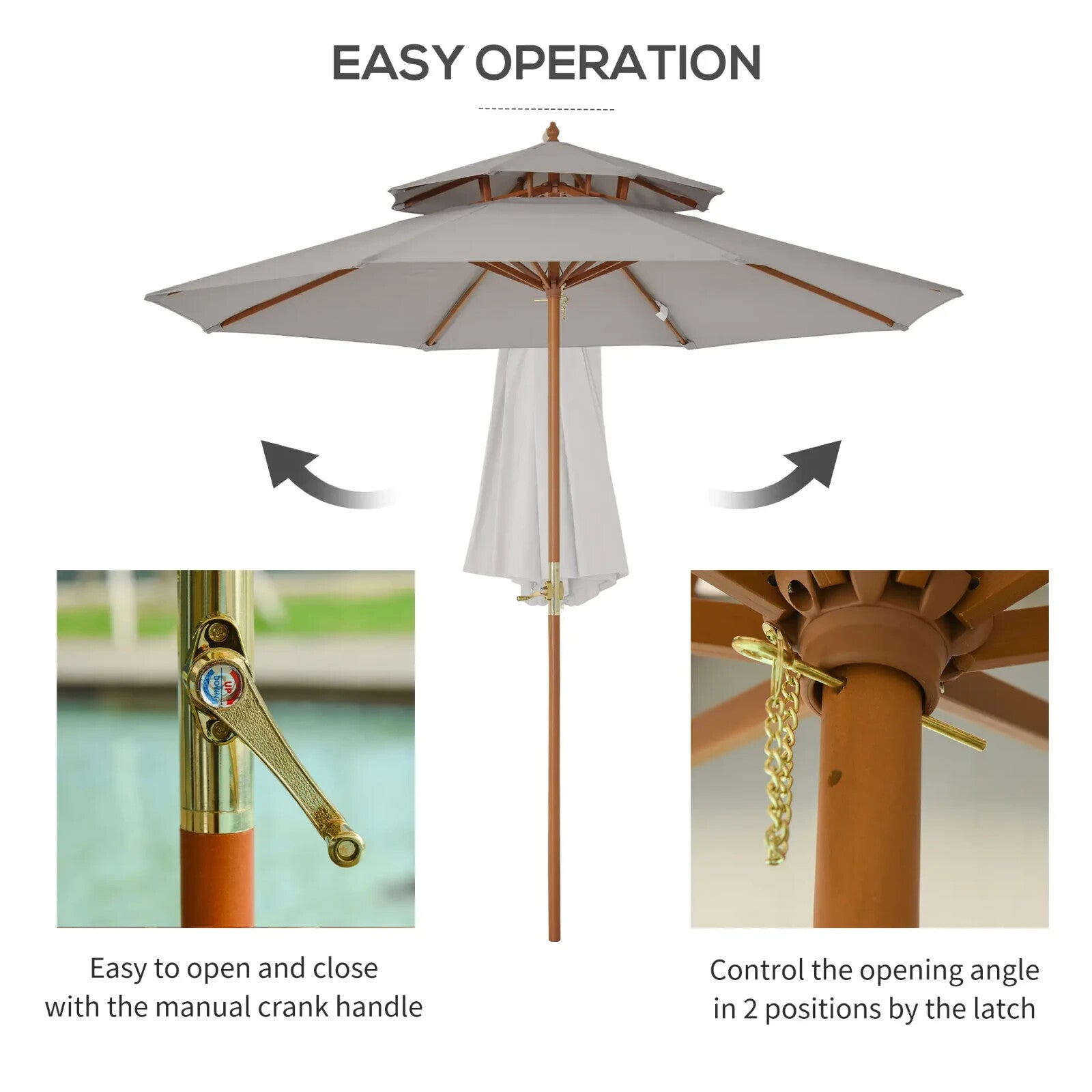 2.7 m Double Tier Wooden Garden Parasol Outdoor Patio Sun Umbrella for Shade