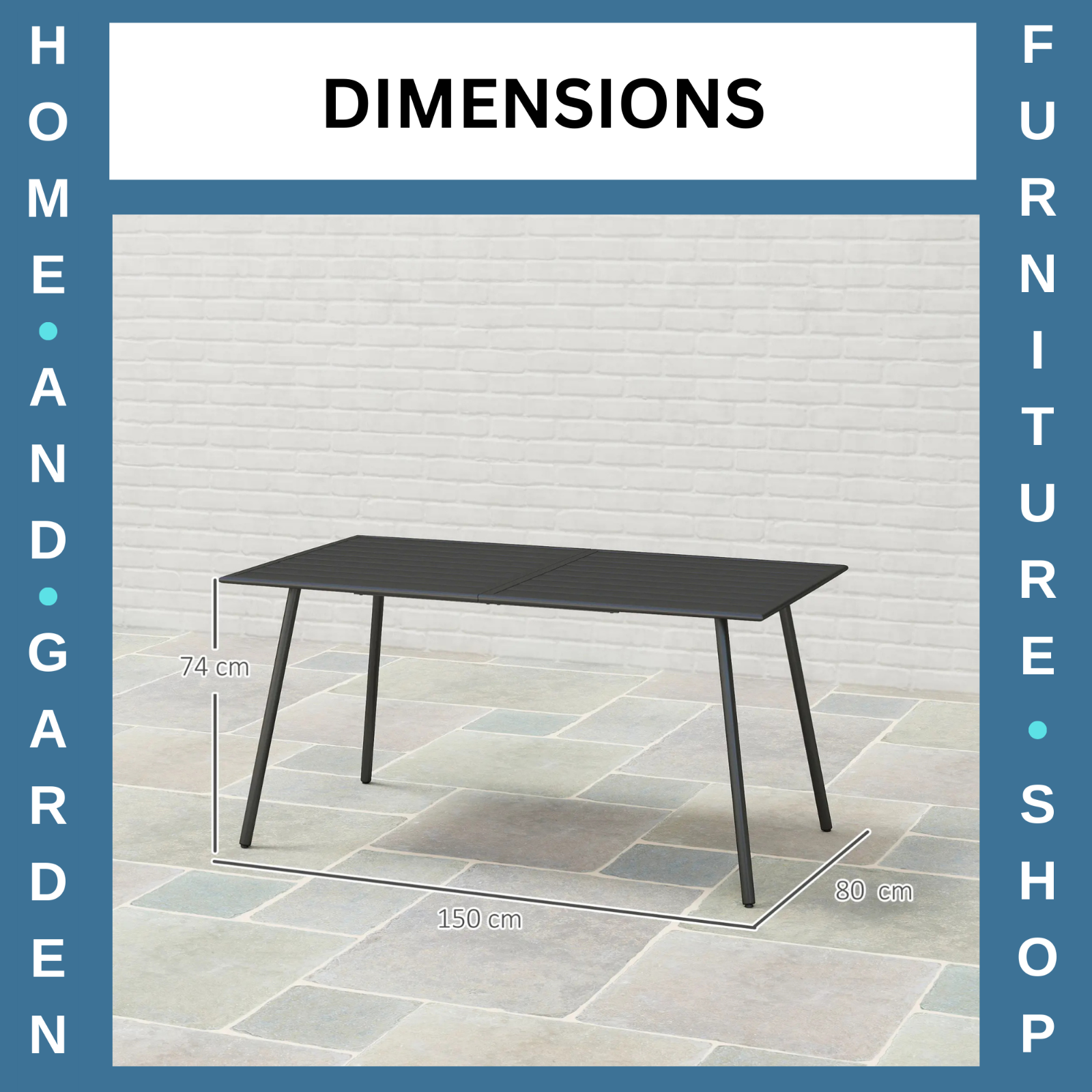 Metal Outdoor Table Black Garden Dining Table for 6 People Slat Top Steel Frame