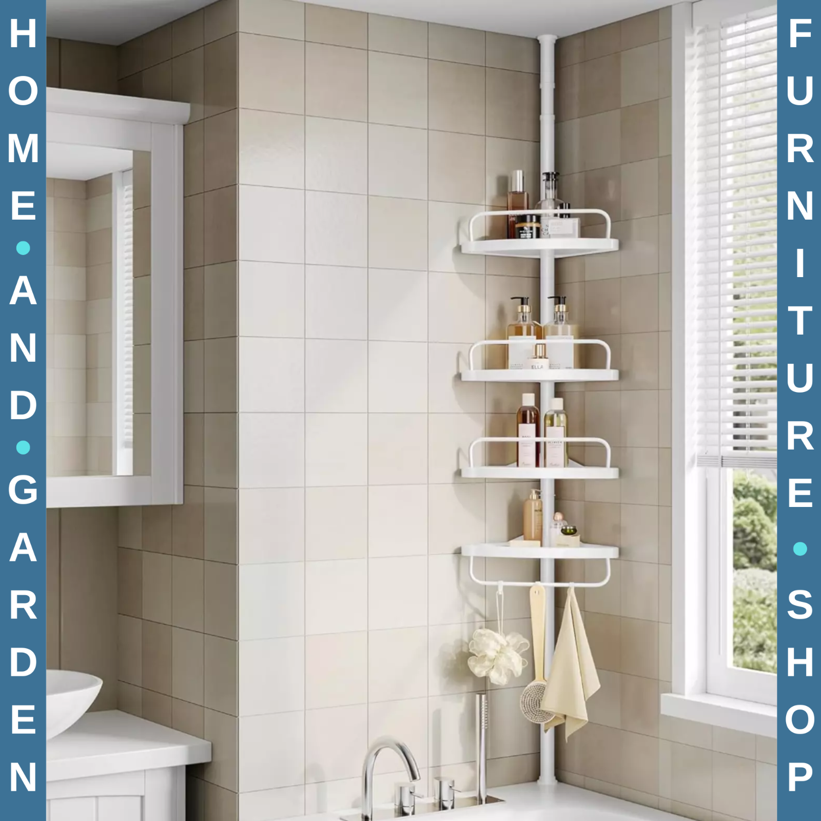 White Adjustable Corner Bathroom Shelf Shower Caddy Storage Telescopic Pole Unit