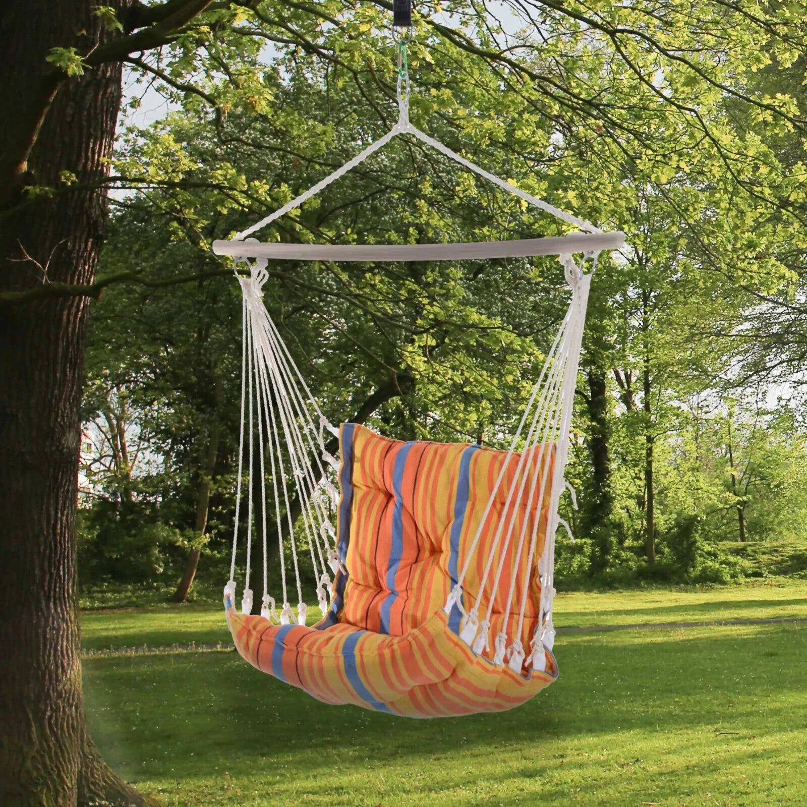 Hammock Hanging Chair with Cushioned, Soft Thick Padded Seat & Backrest Orange