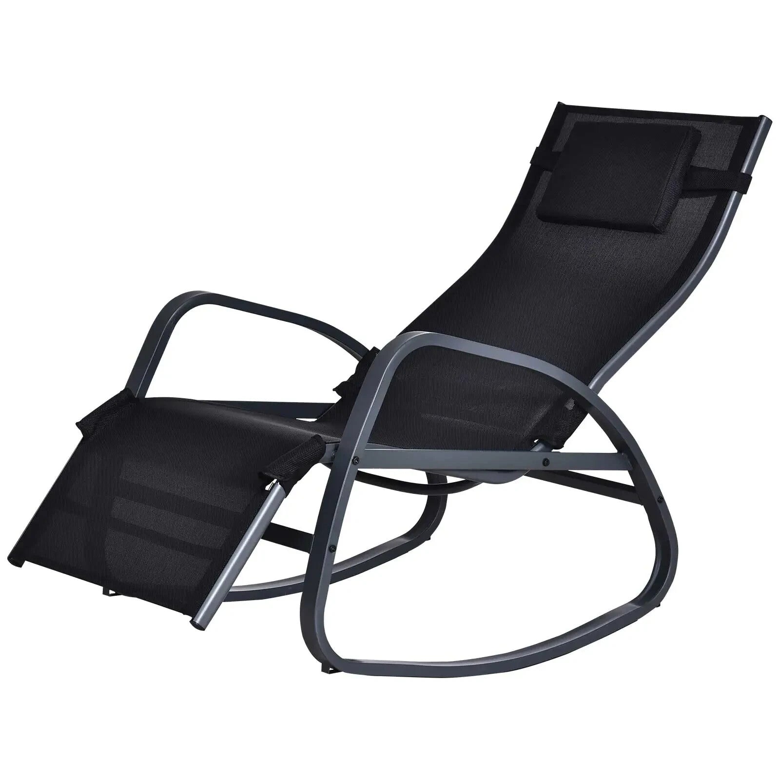 Zero Gravity Rocking Garden Chair with Pillow Outdoor Lounger Metal Frame Seat