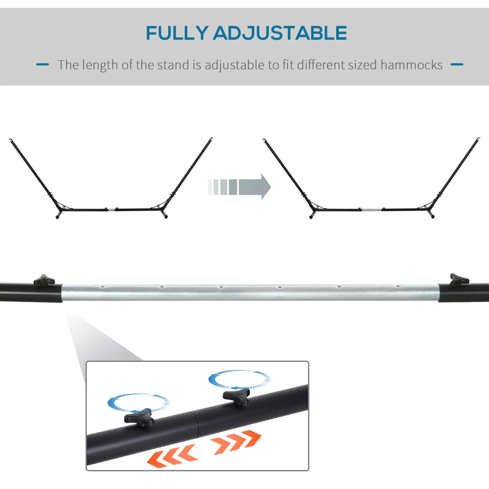 Hammock Stand Powder-Coated Extra Long Adjustable Metal Frame Heavy-Duty Black