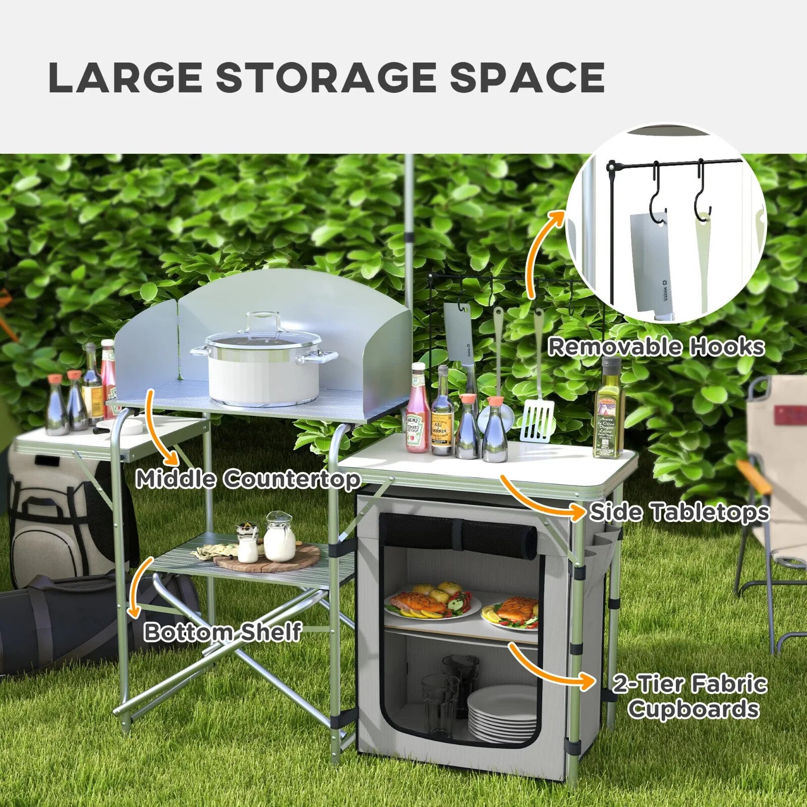 Portable Camping Kitchen Cupboard Folding Table Outdoor Cooking Station with Bag