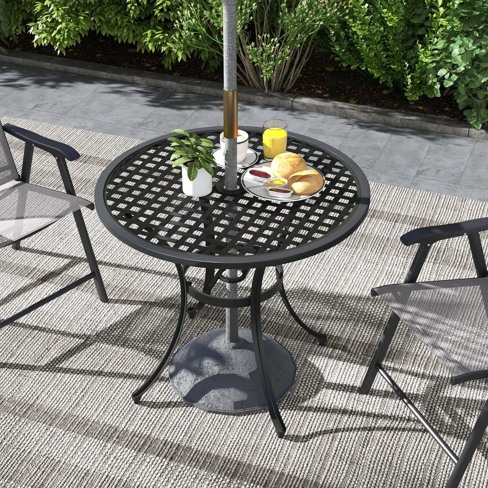 85cm Cast Aluminium Round Bistro Table w/ Umbrella Hole Garden Patio Outdoor Use