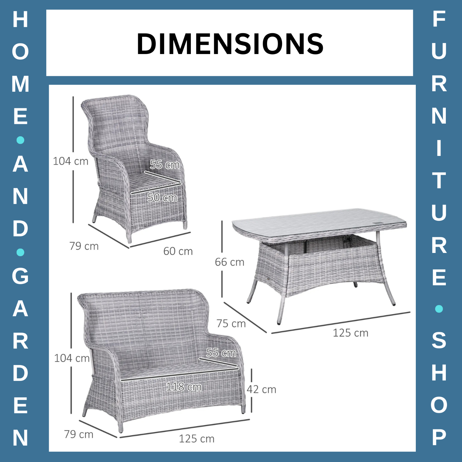4 Seater Rattan Garden Furniture Set with High Back Chair & Tempered Glass Table