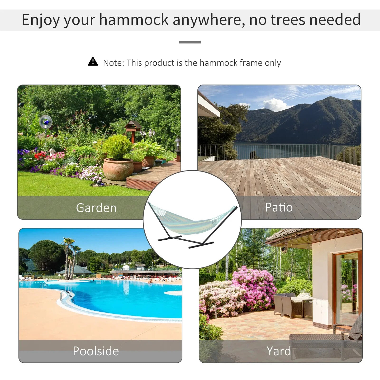 Hammock Stand Powder-Coated Extra Long Metal Frame Heavy-Duty Black