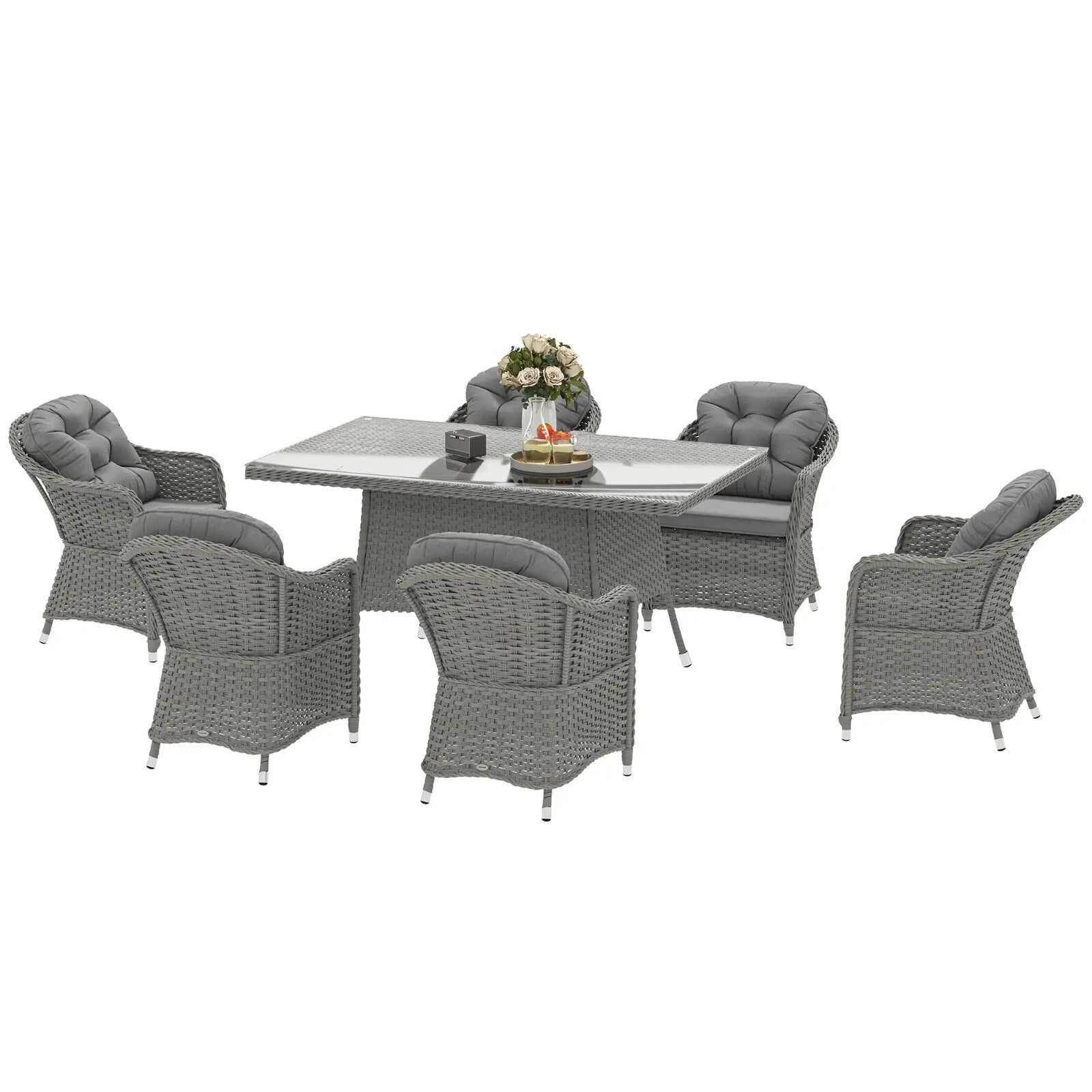6 Seater Rattan Dining Set Outdoor Garden Furniture with Table and Back Cushions