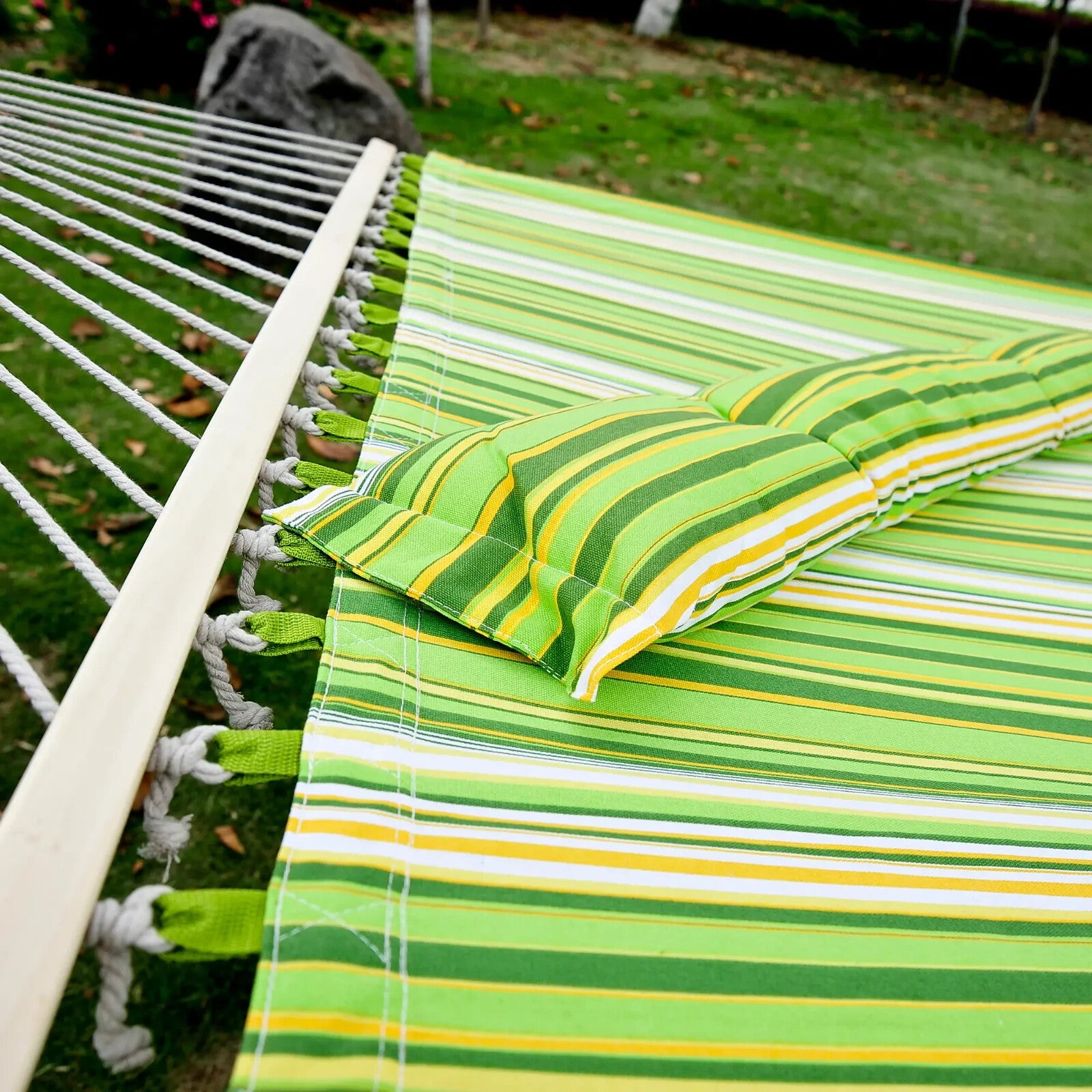 Double Cotton Hammock Camping Swing Beach Stripe Hanging Bed Multi-Colour