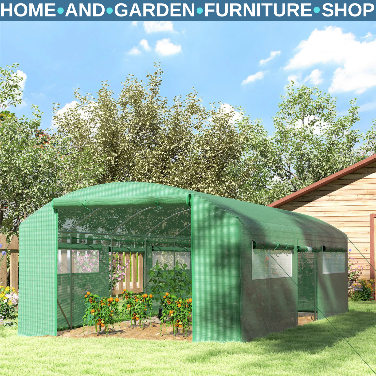 6 x 3 x 2 m Polytunnel Greenhouse with 3 Doors Mesh Window Walk In Garden Tunnel