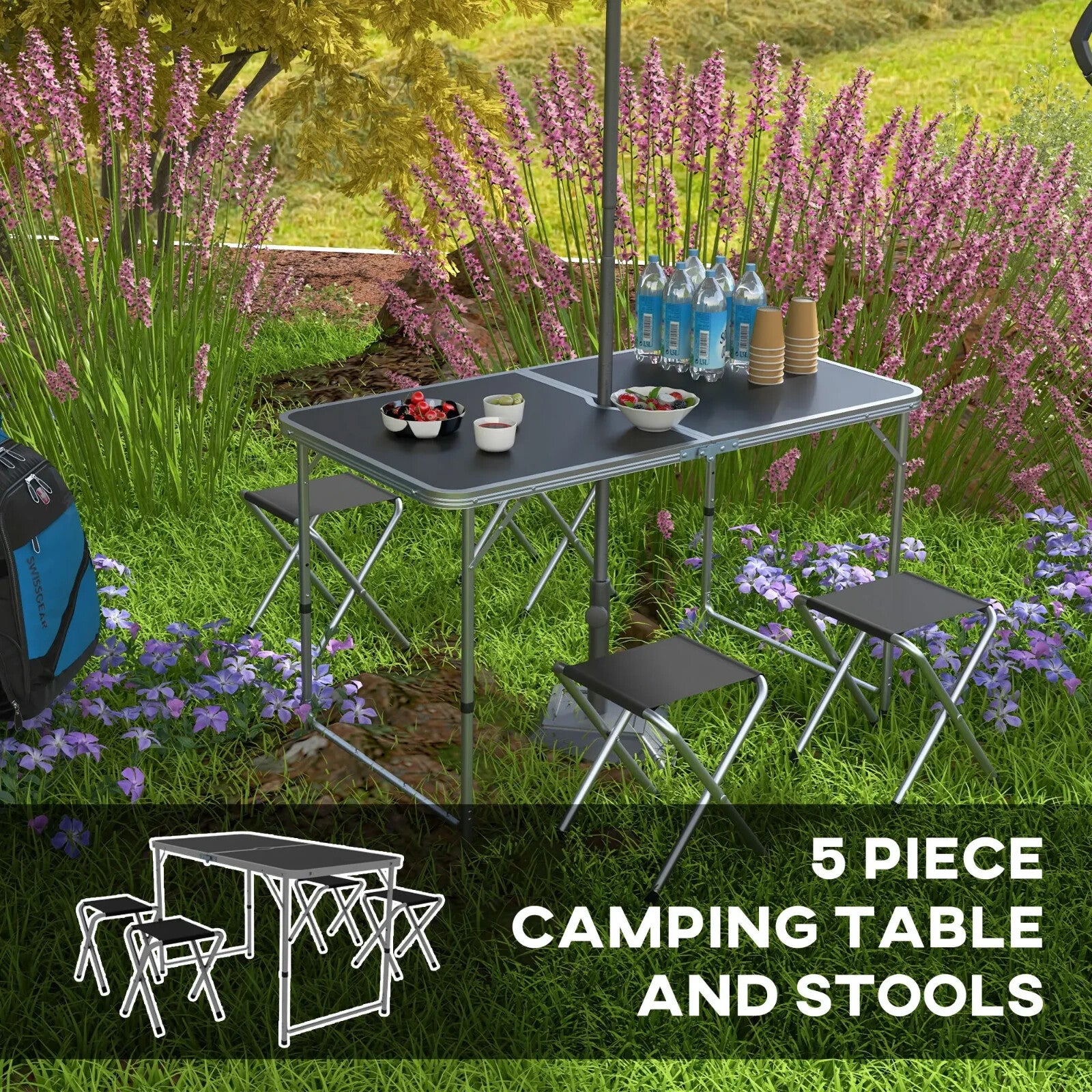 Folding Camping Table and Chairs Set for Outdoor Indoor BBQ Picnic Garden Use