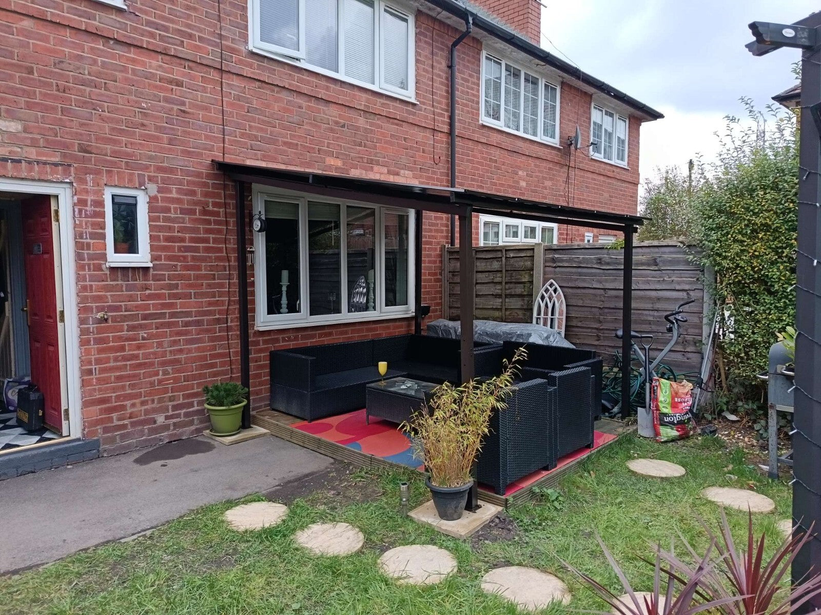3 x 3 m Garden Pergola with Waterproof Metal Roof Lean To Hardtop Gazebo Outdoor