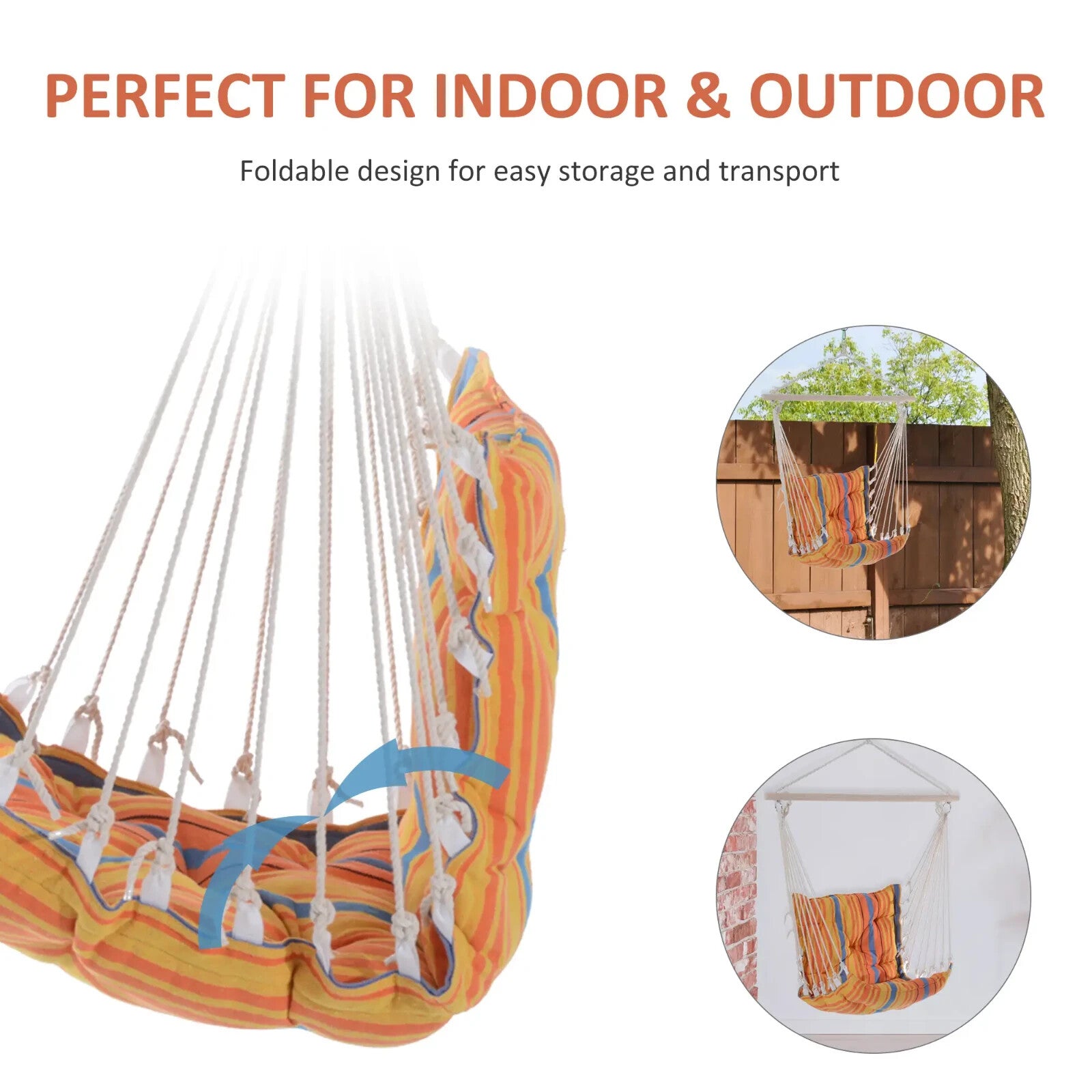 Hammock Hanging Chair with Cushioned, Soft Thick Padded Seat & Backrest Orange