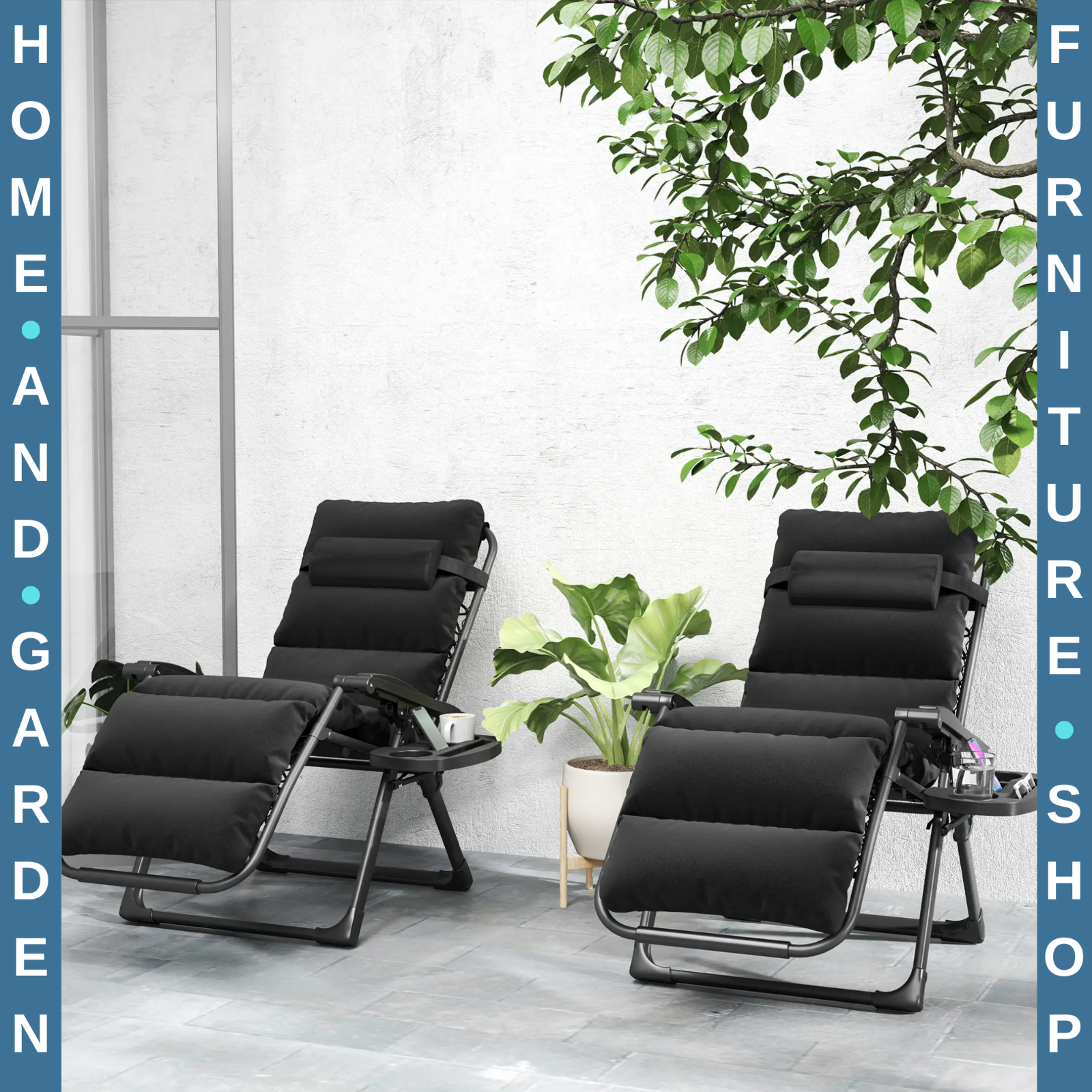 Zero Gravity Chairs Set of 2 Reclining Garden Sun Loungers with Cushions Folding