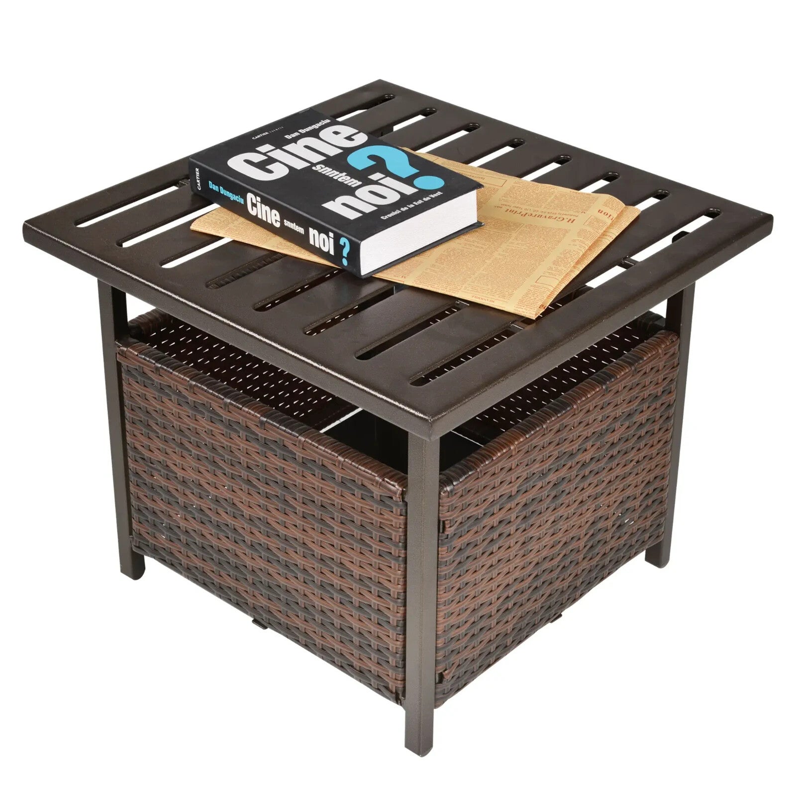 Rattan Wicker Outdoor Coffee Table with Umbrella Hole for Garden or Backyard Use