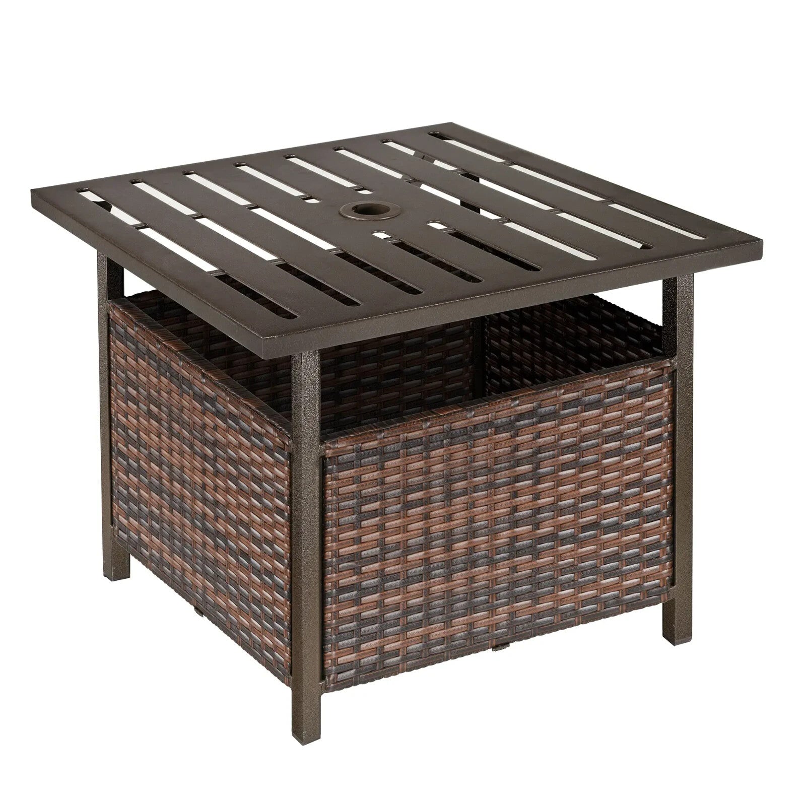 Rattan Wicker Outdoor Coffee Table with Umbrella Hole for Garden or Backyard Use