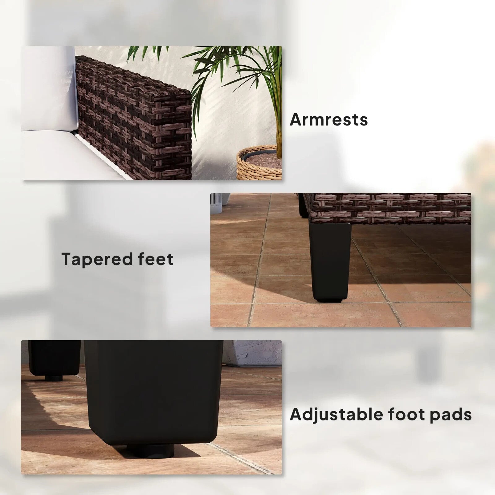 2 Seater Rattan Garden Sofa with Cushions, Outdoor Wicker Furniture for Patio