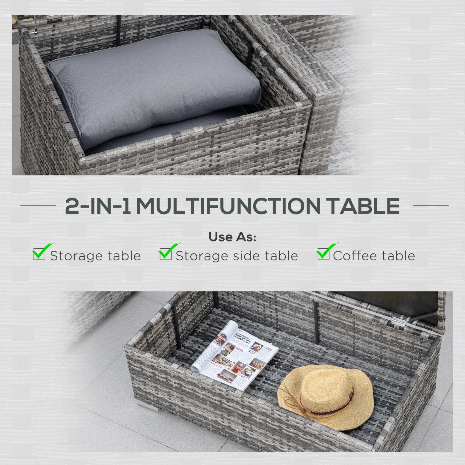 6 Pcs Rattan Corner Sofa Set 4 Seats Garden Furniture w/ Storage Table & Ottoman