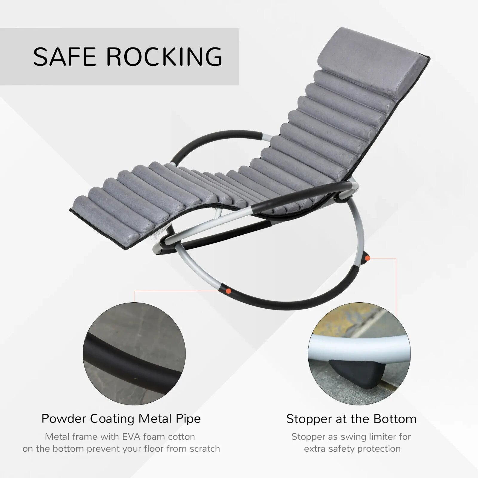 145cm Orbital Zero Gravity Rocking Lounger Chair with Cushion for Garden Grey