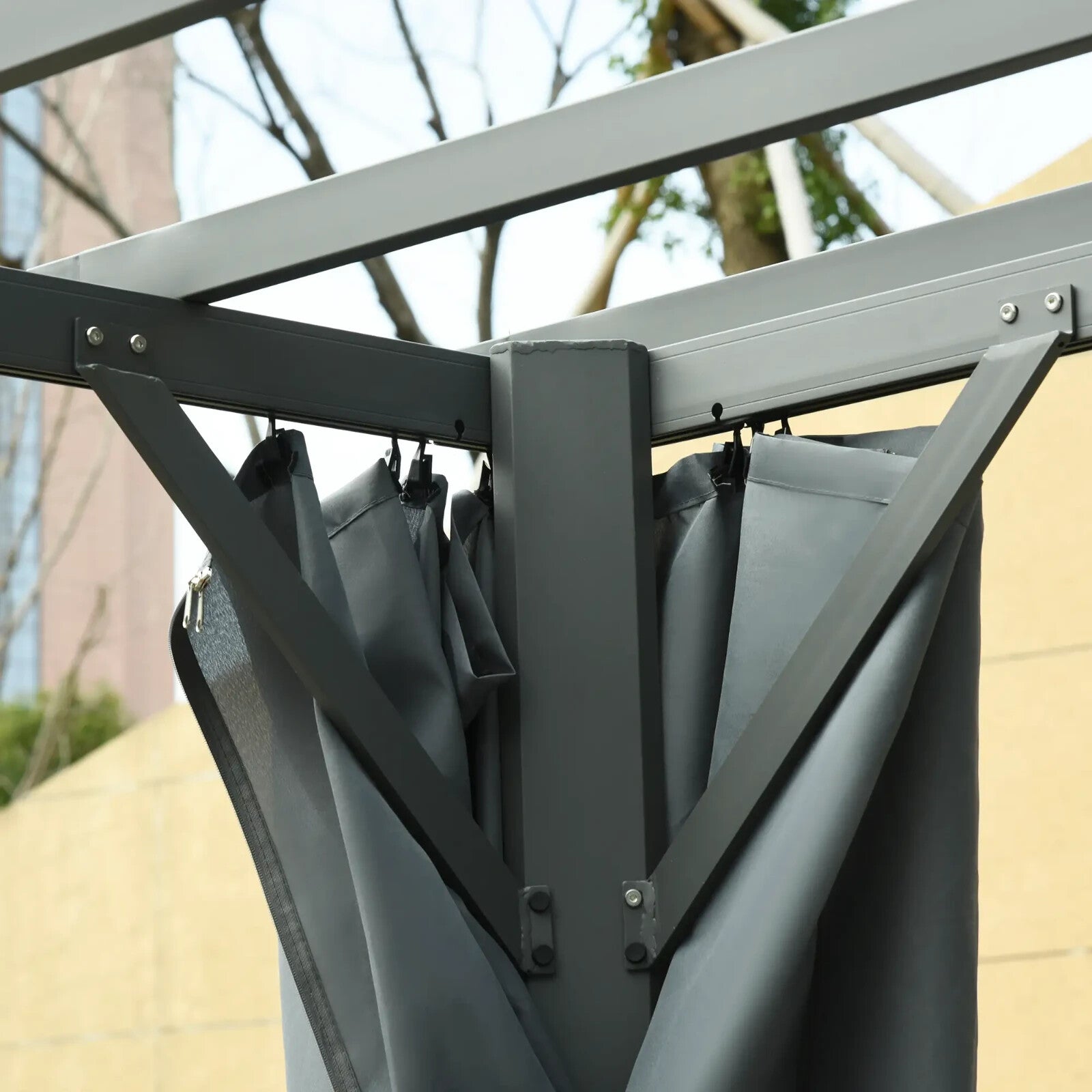 3.6 x 3 m Retractable Garden Pergola Gazebo with Canopy & Curtains for Sun Shade