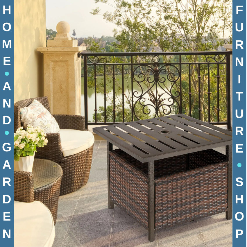 Rattan Wicker Outdoor Coffee Table with Umbrella Hole for Garden or Backyard Use