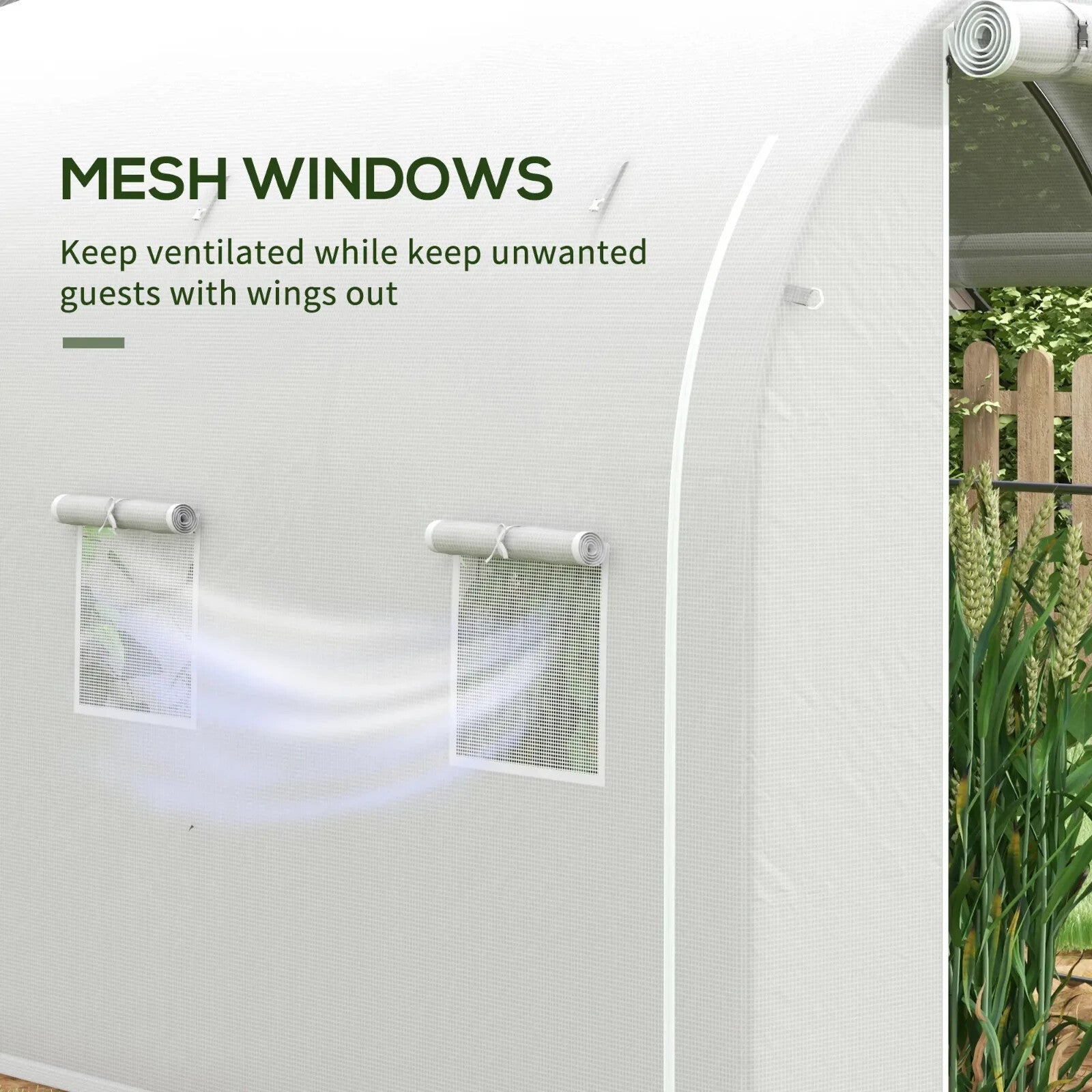 3 x 2 m Walk-In Polytunnel Greenhouse with PE Cover, Mesh Windows & Zipped Door