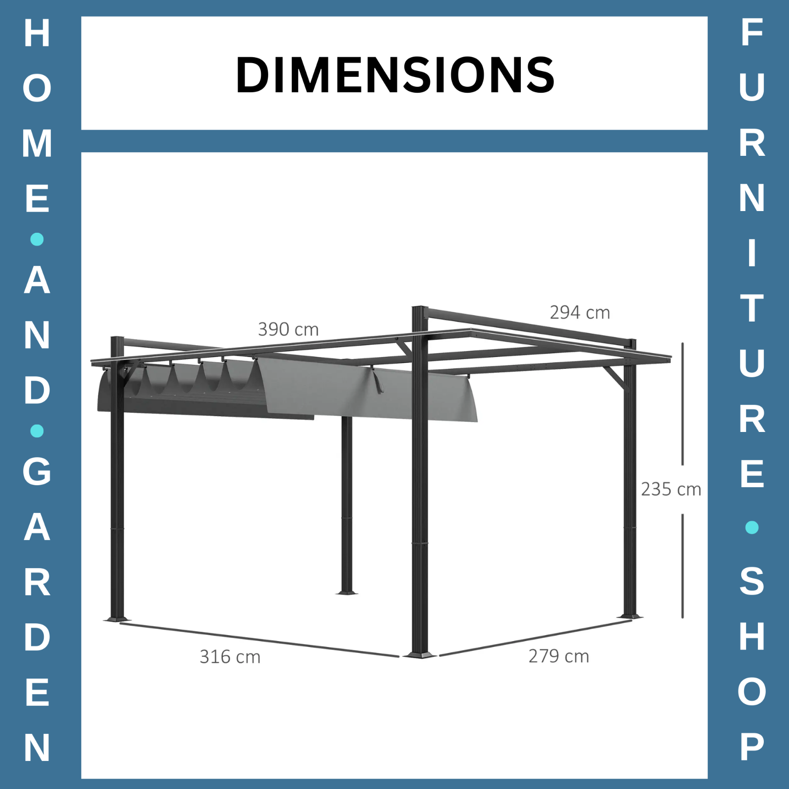 Large Metal Pergola with Retractable Roof 3 x 4m Garden Gazebo Patio Shade Cover