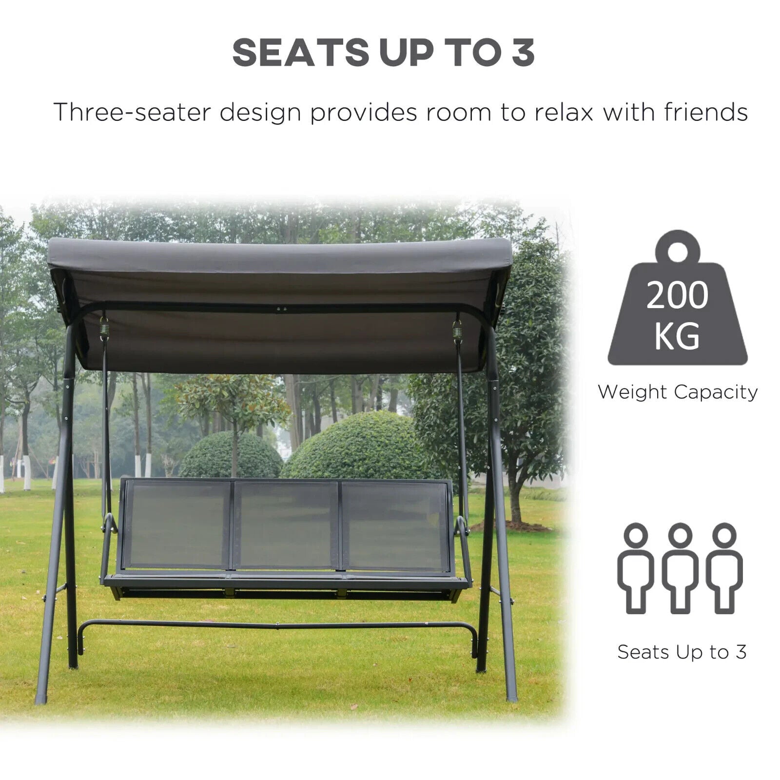 Large 3 Seater Garden Swing Chair Patio Hammock Canopy Outdoor Grey Heavy Duty