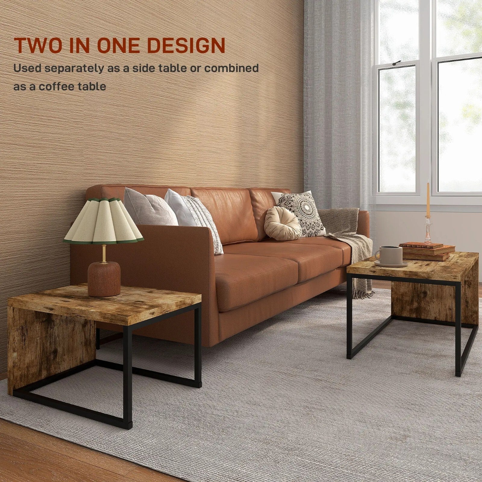 Industrial Coffee Tables Set of 2 Nesting Side Table Living Room Bedroom Rustic