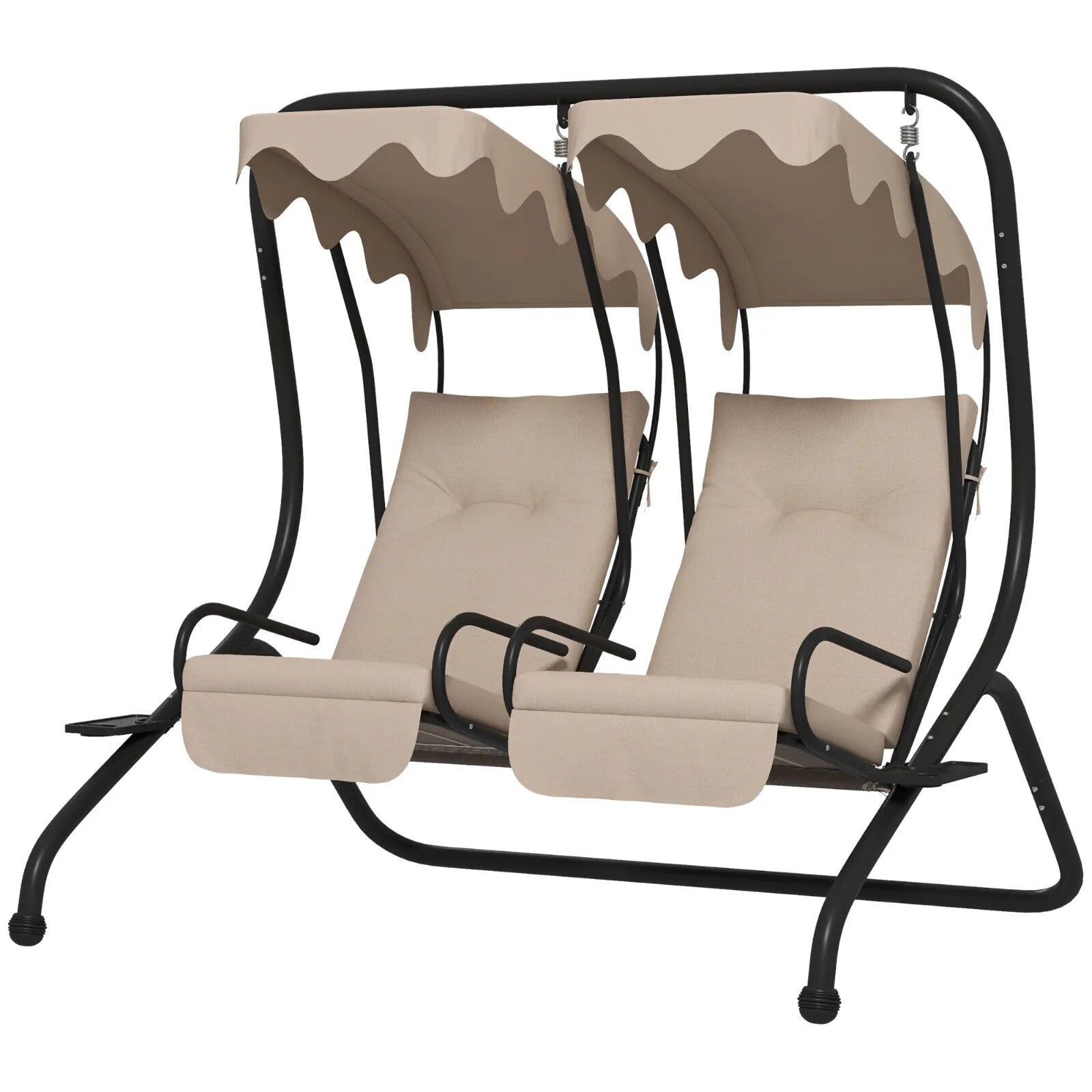 Hammock Swing Bench 2-Seater Weather-Resistant with Adjustable Canopy Beige