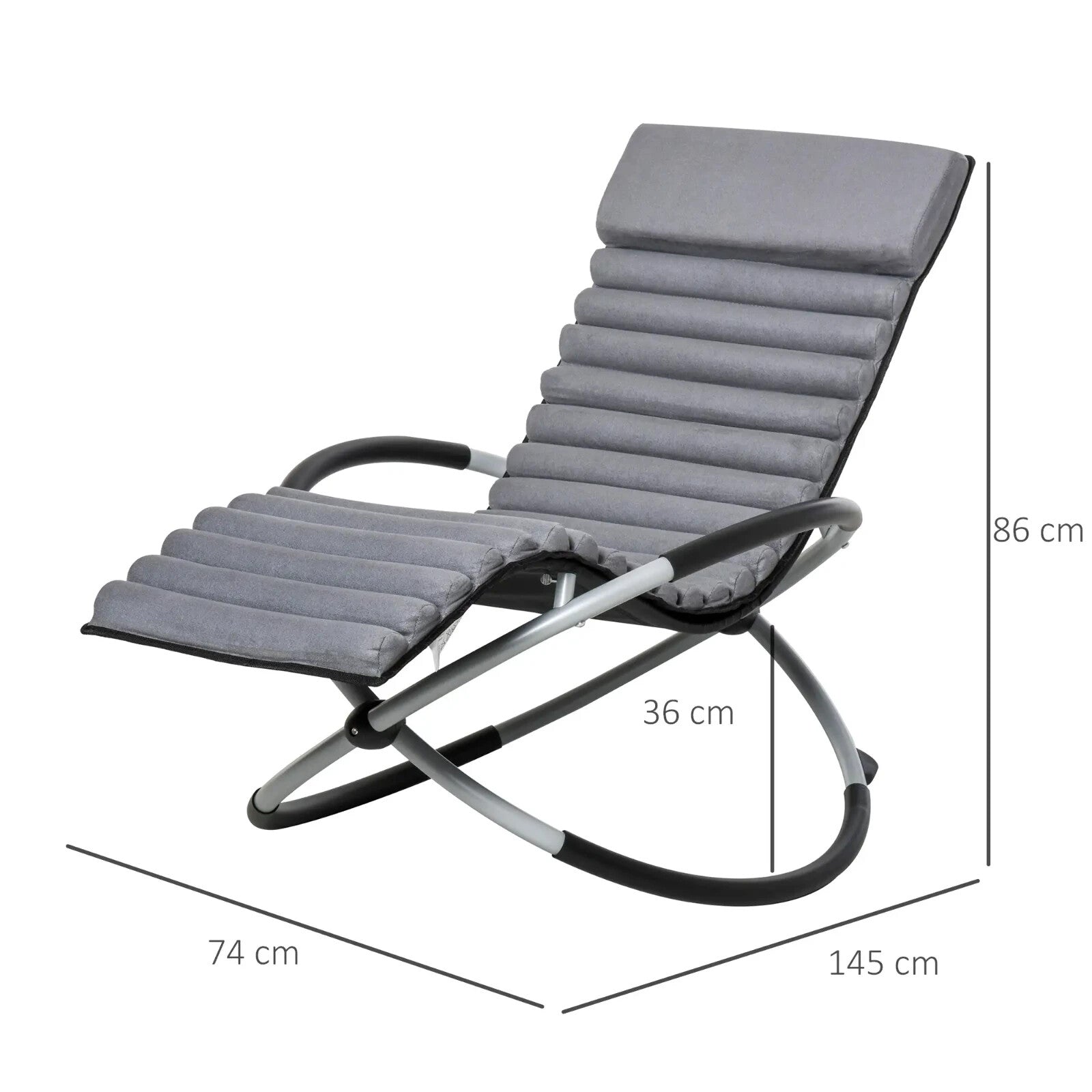 145cm Orbital Zero Gravity Rocking Lounger Chair with Cushion for Garden Grey
