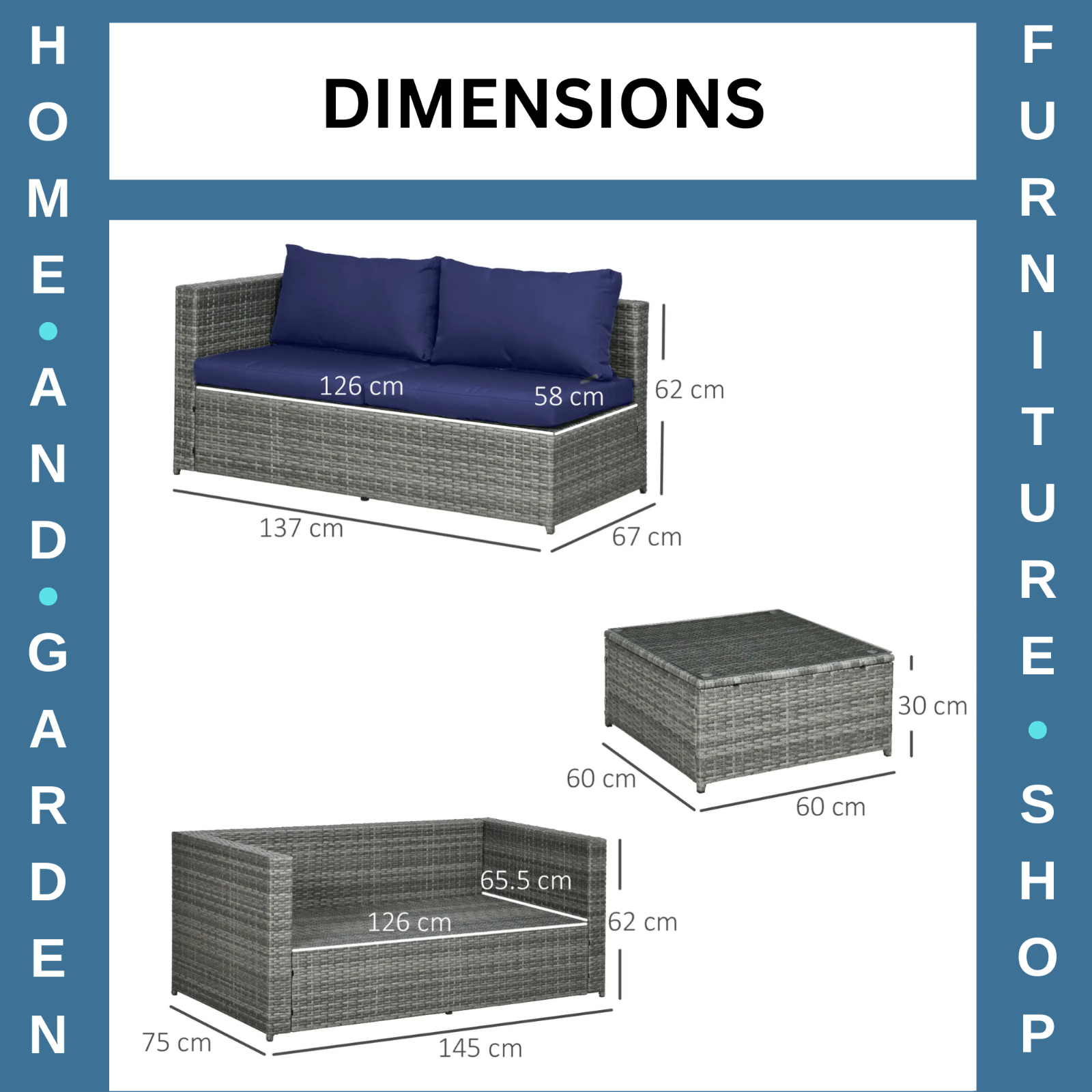 3 Piece Rattan Garden Furniture Set w/Cushion 4 Seater Corner Sofa & Glass Table