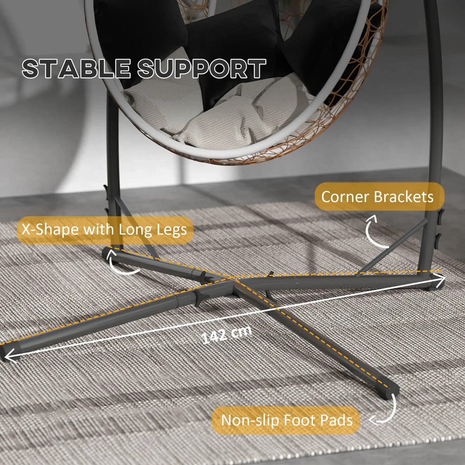 Hammock Chair Stand Heavy Duty Steel Frame w/ X Shape Base for Garden Egg Swing