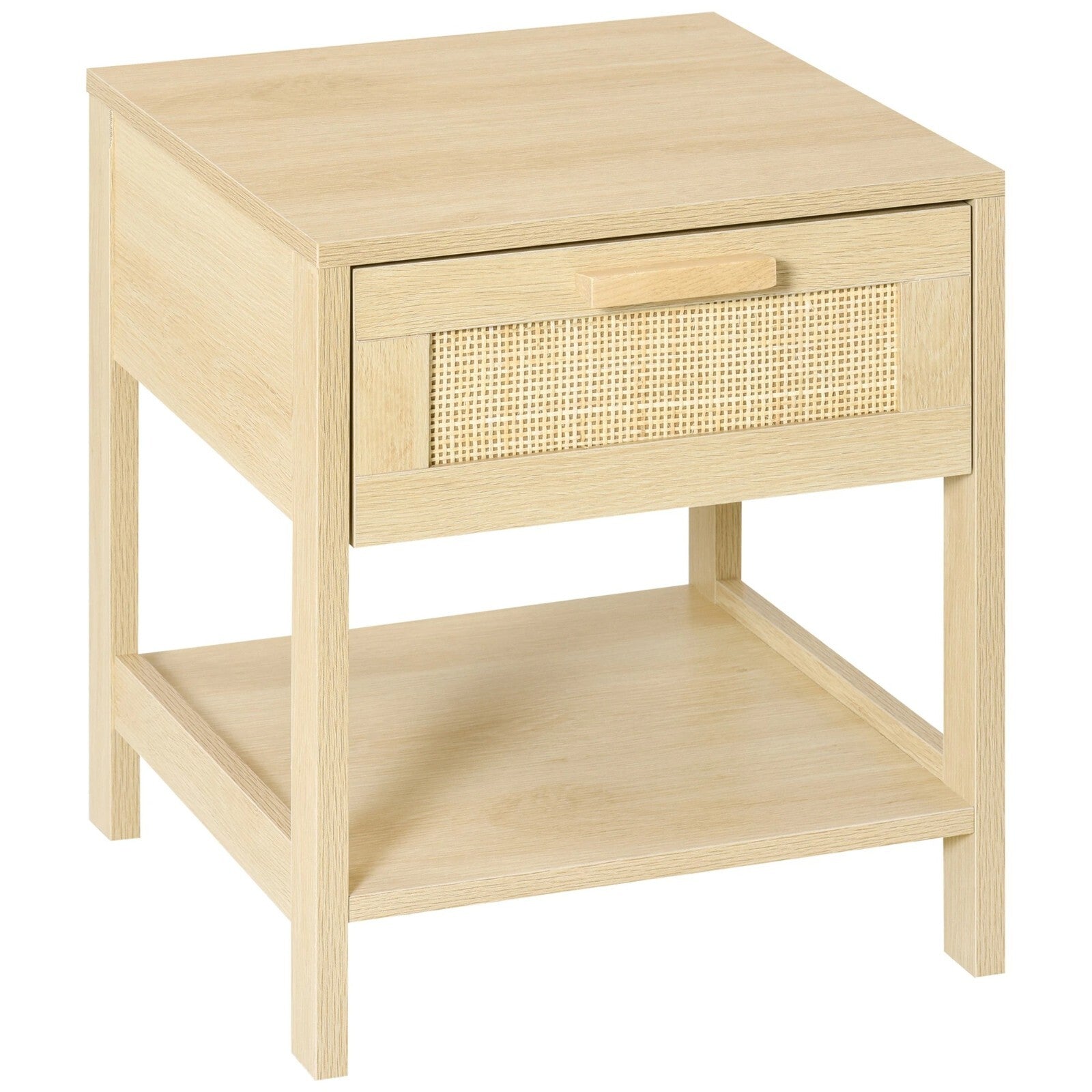 Bedroom Bedside Table Nightstand Storage Organiser Drawer Rattan Shelf Oak Style