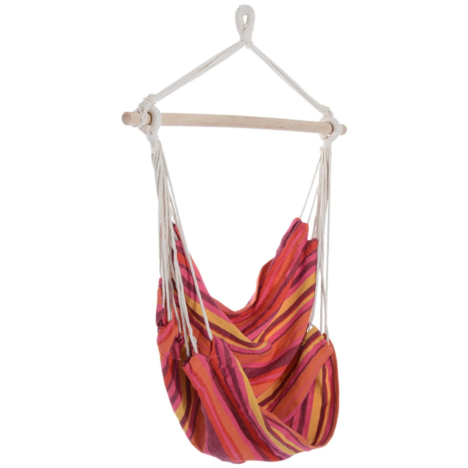 Hammock Hanging Chair Portable Rectangular with Support Bar & Rope Red Striped