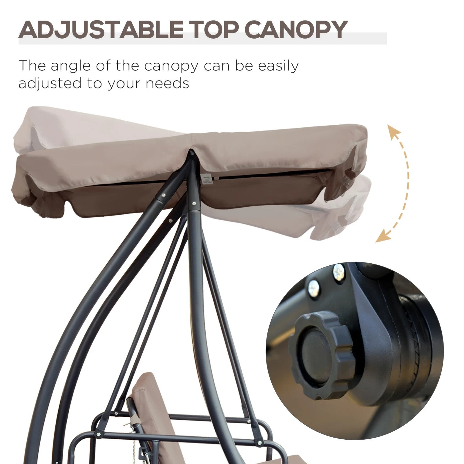 2-in-1 Hammock Swing Chair 3-Seater Powder Coated w/ Cushion & Tilt Canopy Beige