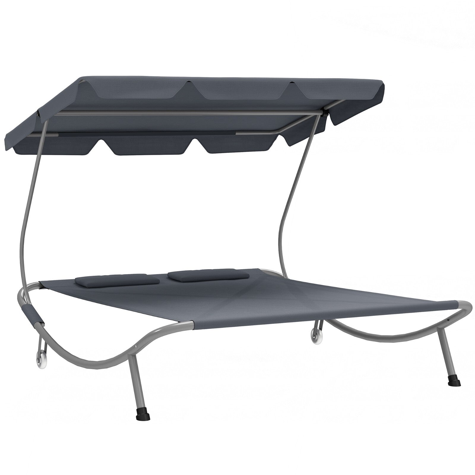 Hammock Sun Lounger 2-Seater w/ 2-Padded Pillows & Adjustable Canopy Light Grey