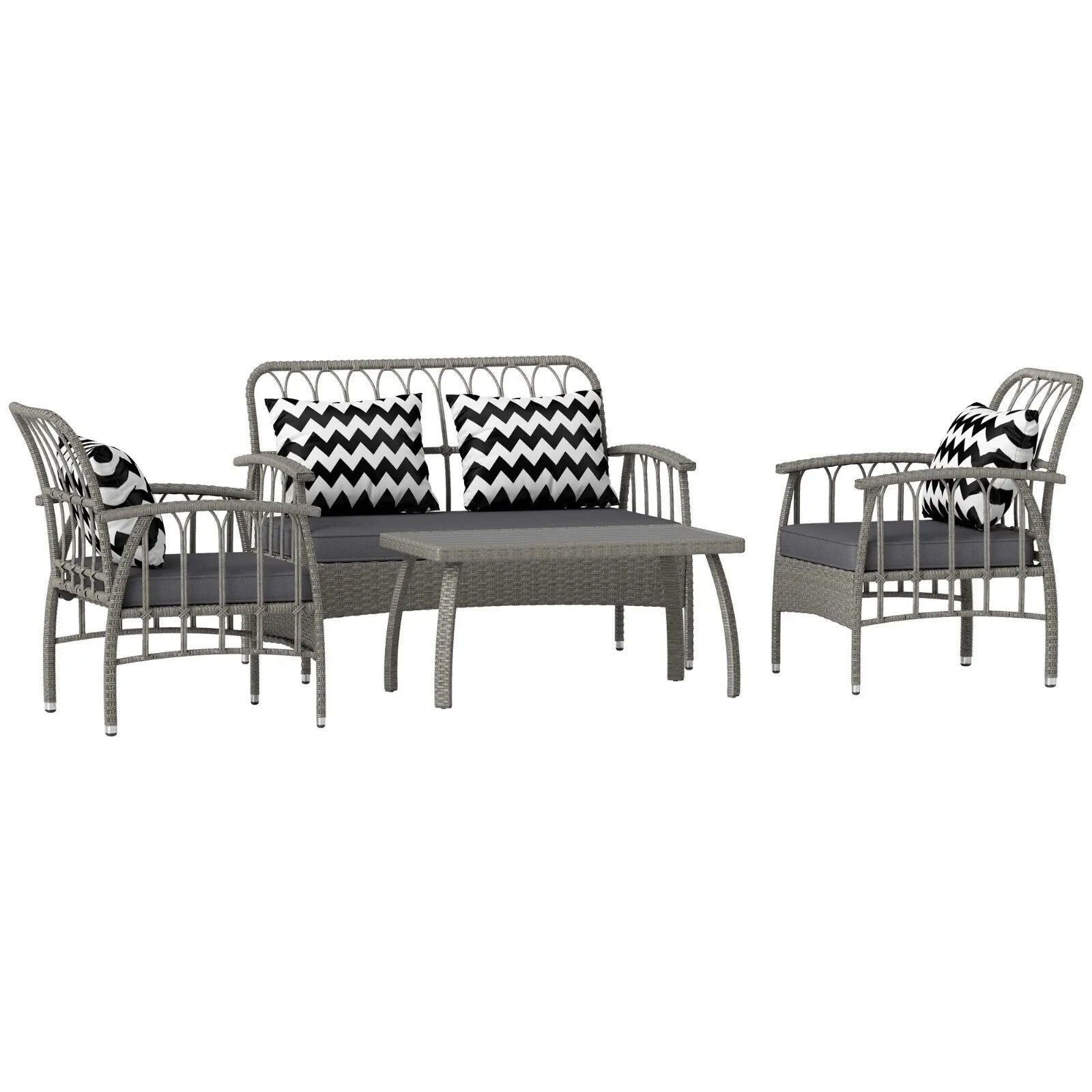 4 Piece Rattan Garden Furniture Set w/ Adjustable Back Loveseat & Outdoor Chairs