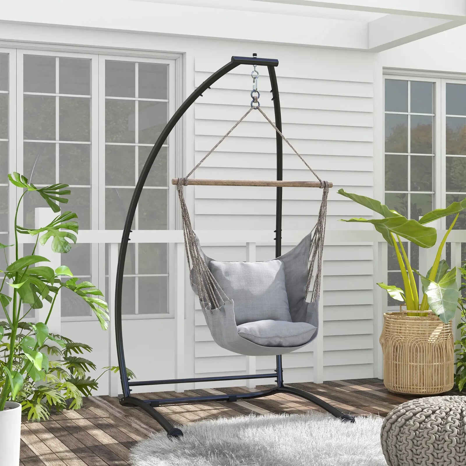 Hammock Chair Stand Hanging Egg Powder Coated Steel Frame 'C' Shape Black